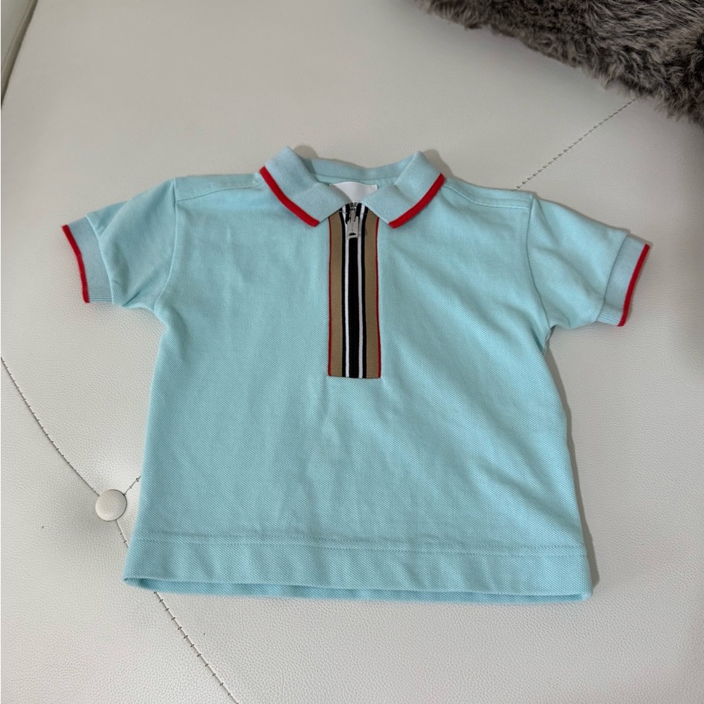 Burberry Light Blue Polo with Red Accents